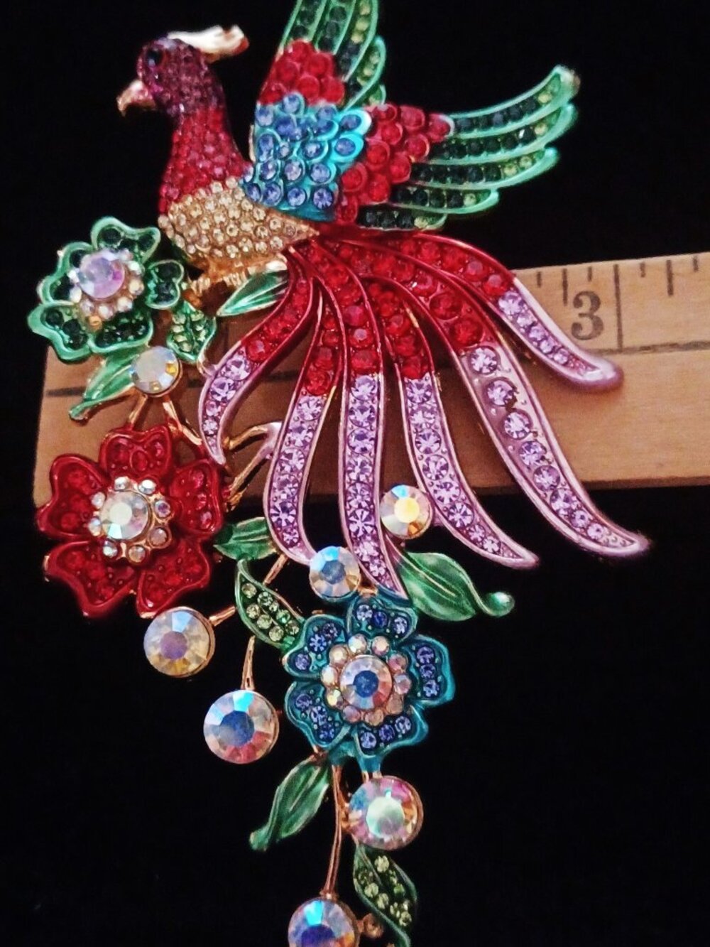 Awesome 5.5" Colorful Phoenix Rhinestone Brooch - Picture 3 of 4